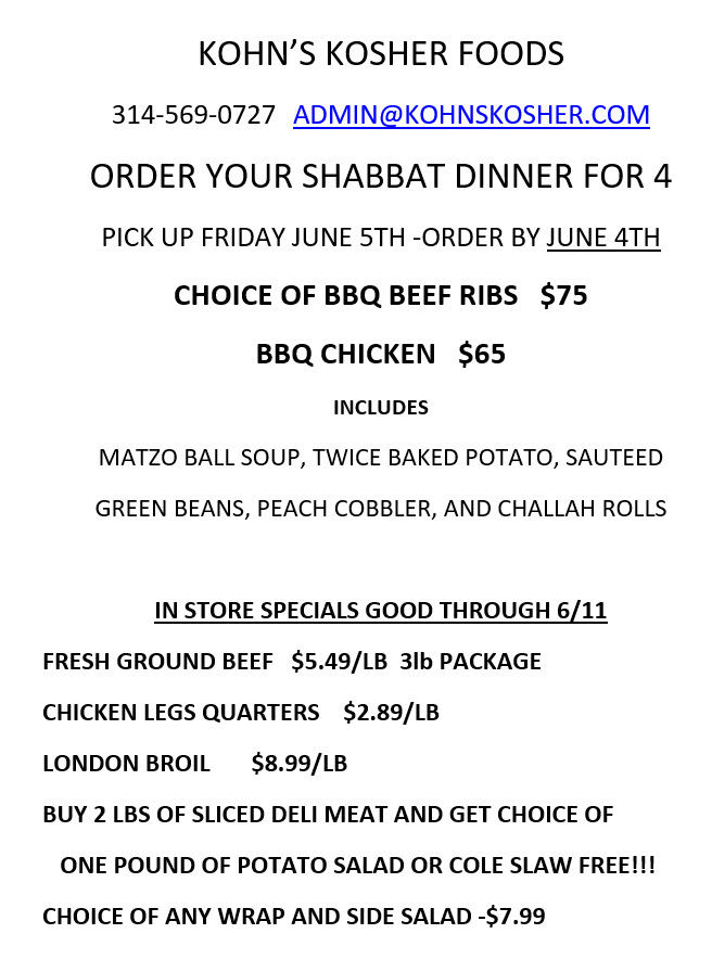 Friday Shabbat Dinner Special For 4 - Kohn's Kosher